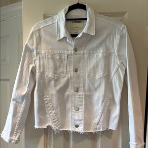 L'AGENCE Janelle White Cropped Jean Jacket Distressed Hem